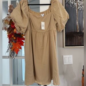 A New Day Women's Tan Puff Sleeve Maxi Dress
